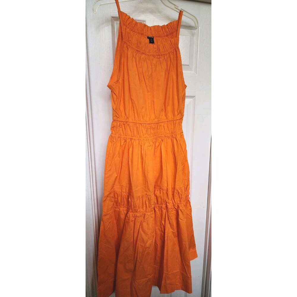 Karen Millen Organic Cotton Shirred Maxi Tiered Dress NWT Sz 8 Orange Sleeveless